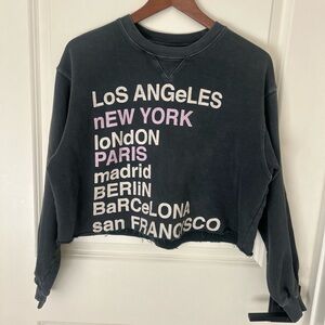 Anine Bing City Love Distressed Gray Sweatshirt “Cropped” Sz XS/S Grunge